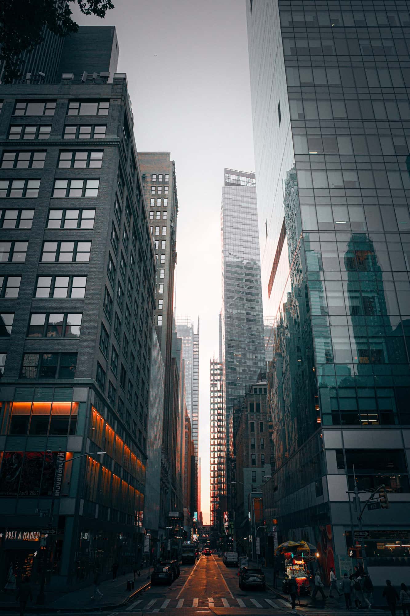 street canyon at golden hour, new york city